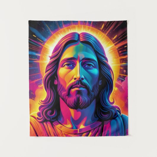 Jesus-Portrait im Stil von Neon Bold Wandteppich (Vorderseite)