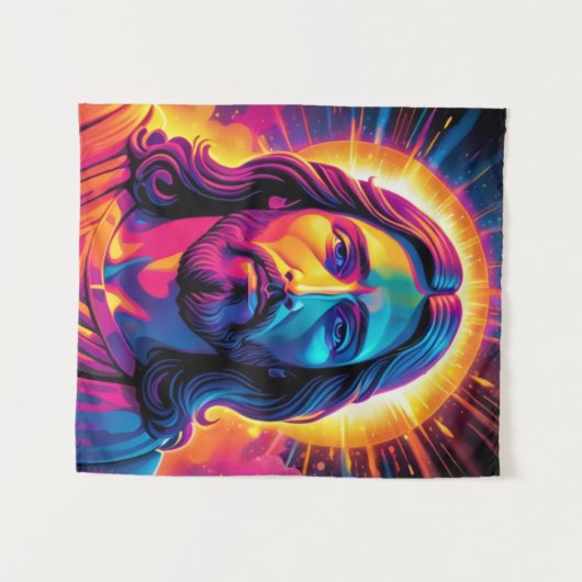 Jesus-Portrait im Stil von Neon Bold Wandteppich (Vorderseite (Horizontal))
