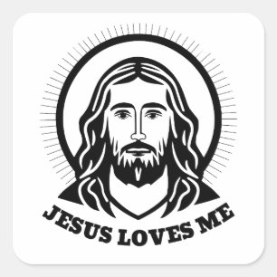 Jesus-Porträt-Aufkleber - Jesus liebt mich Quadratischer Aufkleber