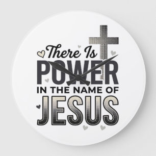 Jesus Power Religiöses Vintage-Typografie-Shirt Große Wanduhr