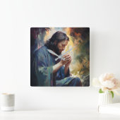 Jesus Praing Wall Clock Quadratische Wanduhr (Zuhause)