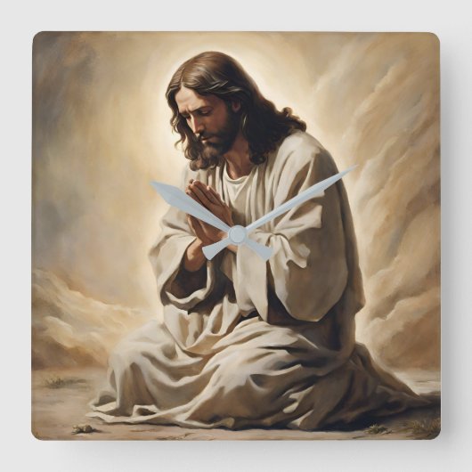Jesus Praing Wall Clock Quadratische Wanduhr (Vorderseite)