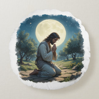 Jesus Praving Round Pillow - Christliche Kunstwerk Rundes Kissen