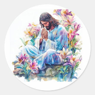 Jesus Prayer Modern Religious Catholic Art Runder Aufkleber