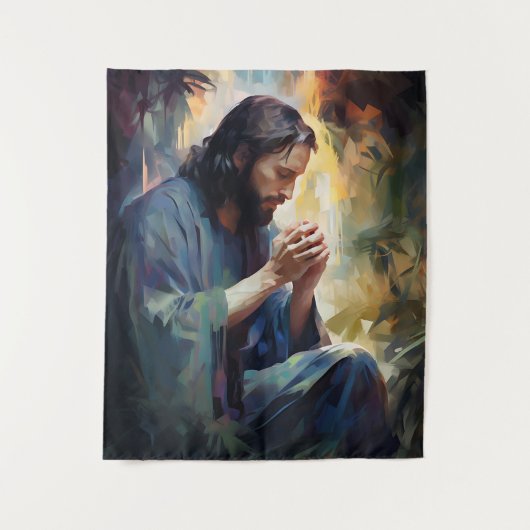 Jesus Praying Art Tapestry Wandteppich (Vorderseite)