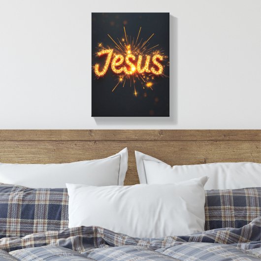 Jesus - Premium Wrapped Canvas (Glanz) Leinwanddruck (Insitu (Schlafzimmer))