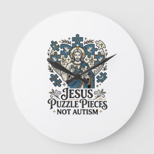 Jesus-Puzzleteile Nicht Autismus Jesus-Puzzleteile Große Wanduhr