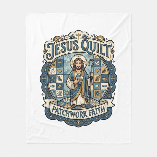 Jesus Quilt Patchwork Glaube Jesus Quilt Patchwork Fleecedecke (Vorderseite)