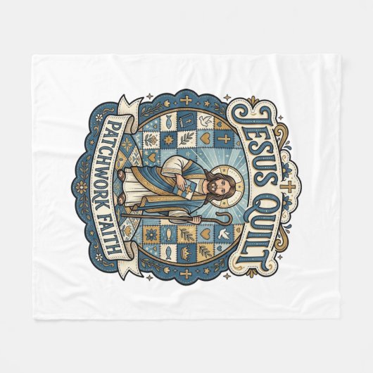 Jesus Quilt Patchwork Glaube Jesus Quilt Patchwork Fleecedecke (Vorderseite (Horizontal))