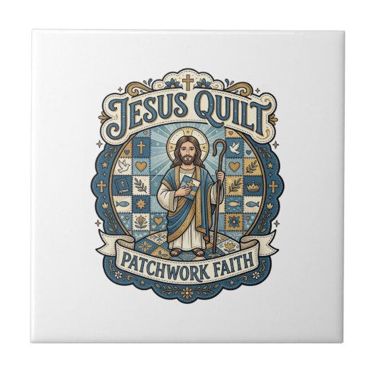 Jesus Quilt Patchwork Glaube Jesus Quilt Patchwork Fliese (Vorderseite)