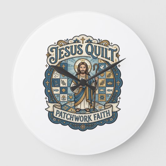 Jesus Quilt Patchwork Glaube Jesus Quilt Patchwork Große Wanduhr (Vorderseite)