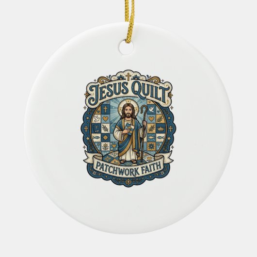 Jesus Quilt Patchwork Glaube Jesus Quilt Patchwork Keramik Ornament (Vorne)
