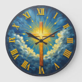 Jesus Radiant Heavenly Cross Große Wanduhr (Vorderseite)
