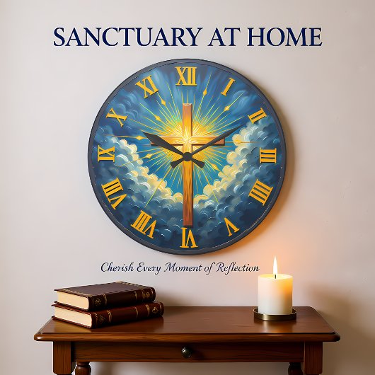 Jesus Radiant Heavenly Cross Große Wanduhr