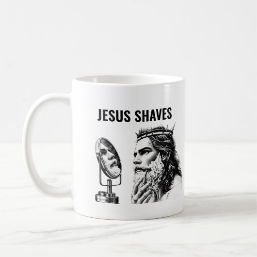Jesus rasiert sich - Lustiger Jesus-Meme Kaffeetasse (Links)