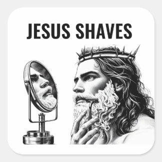 Jesus rasiert sich - Lustiger Jesus-Meme Quadratischer Aufkleber