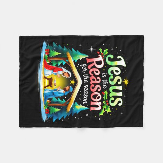 Jesus Reason For The Season Nativity Christmas Des Fleecedecke (Vorderseite (Horizontal))