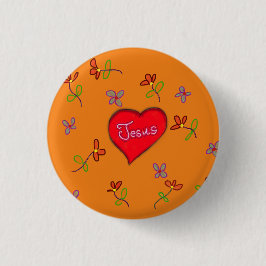 Jesus Red Heart Floral Orange Christlich Button
