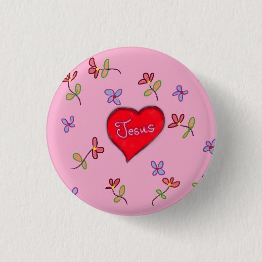 Jesus Red Heart Floral Pink Christlich Button (Vorderseite)