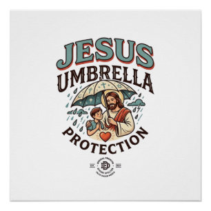 Jesus Regenschirm Schutz Jesus Regenschirm Schutzi Poster
