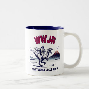 Jesus reiten Dinosaurier Was würde Jesus reiten? Zweifarbige Tasse