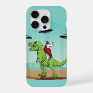 Jesus reitet auf einem Dinosaurier UFO Alien Chris iPhone 15 Pro Hülle