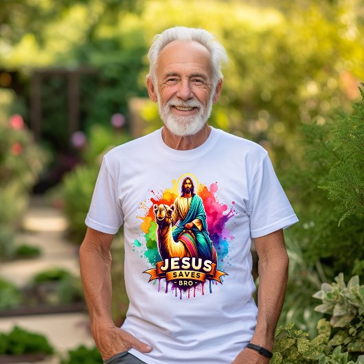 Jesus reitet auf einem farbenfrohen Kamel im leben T-Shirt