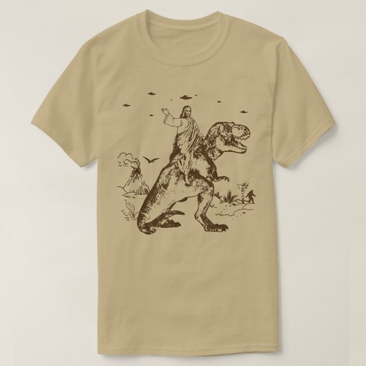 Jesus reitet einen Dinosaurier Funny UFO Alien Ent T-Shirt (Design vorne)