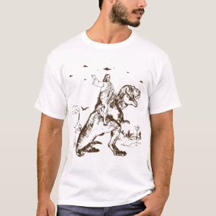 Jesus reitet einen Dinosaurier Funny UFO Alien Ent T-Shirt