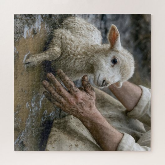Jesus Rescuing a Lamb From a Mud Puddle Puzzle (Horizontal)