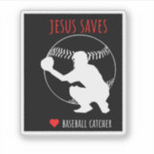 Jesus Rette Baseball Catcher Funny Sports Lover Aufkleber (Vorderseite)