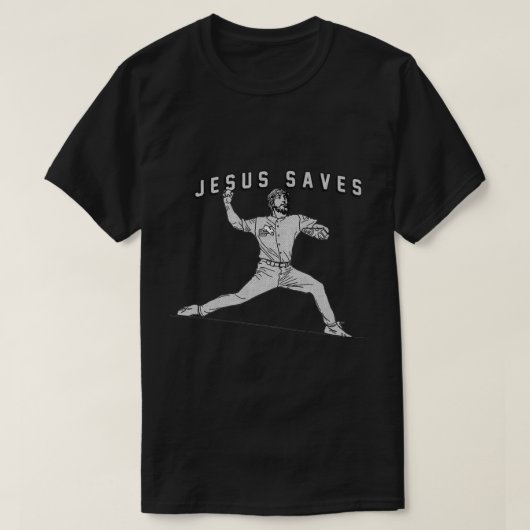 Jesus Rette Baseball Pitcher Funny Jesus T-Shirt (Design vorne)