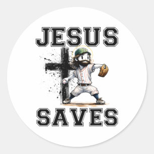 Jesus Rette Baseball Religious Christlich Faith Cr Runder Aufkleber