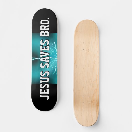 Jesus Rette Bro. Blaue Blitze Skateboard (Vorderseite)