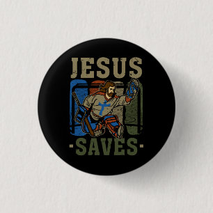 Jesus Rette Eishockey Goalie Sport Religiöse Chri Button