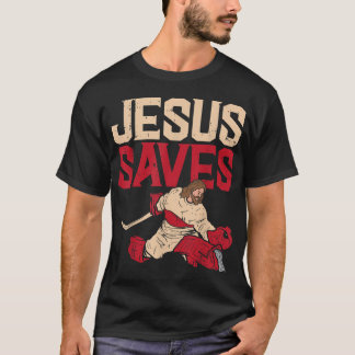 Jesus Rette Eishockey Goalie Sport Religiöse Chri T-Shirt