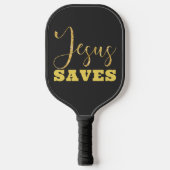 Jesus Rette Gelben Gold Glitzer Pickleball Schläger (Vorderseite)