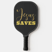 Jesus Rette Gelben Gold Glitzer Pickleball Schläger (Rückseite)