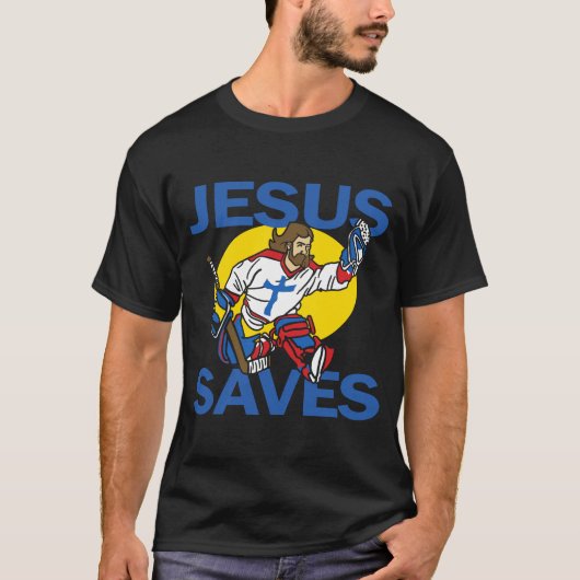 Jesus Rette Gotteshockeyspieler Funny Religio T-Shirt (Vorderseite)