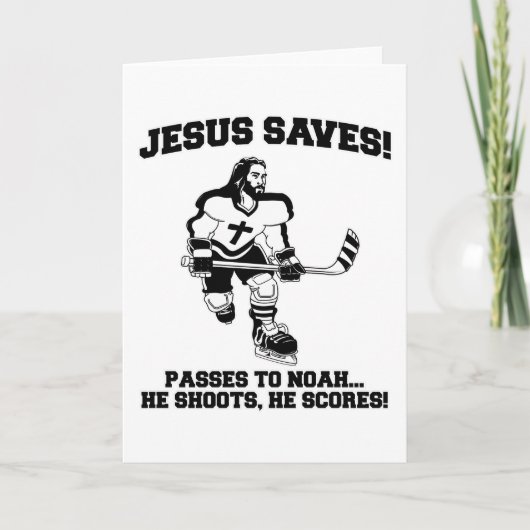 Jesus Rette Hockey lustiges Hemd Karte (Vorderseite)
