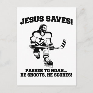 Jesus Rette Hockey lustiges Hemd Postkarte