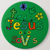 Jesus Rette I Doodles I KellyGrn i 6x6 Button (Vorderseite)