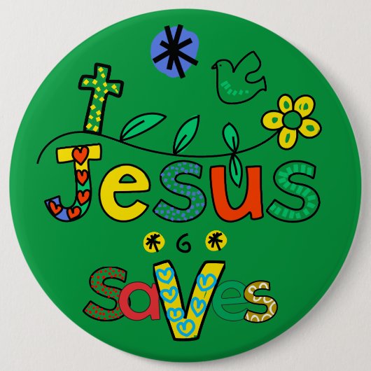 Jesus Rette I Doodles I KellyGrn i 6x6 Button (Vorderseite)