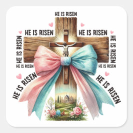 Jesus rette immer Ostern Christliche Kreuzquelle Quadratischer Aufkleber