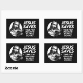 Jesus rette, indem er Bibliotheksbücher ausliest Rechteckiger Aufkleber (Blatt)