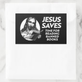 Jesus rette, indem er Bibliotheksbücher ausliest Rechteckiger Aufkleber (Tasche)
