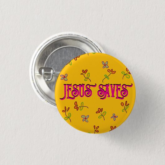 "Jesus Rette" inspirierendes Zitat blorgelb Button (Vorne & Hinten)