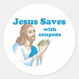 Jesus rette mit Coupons Runder Aufkleber