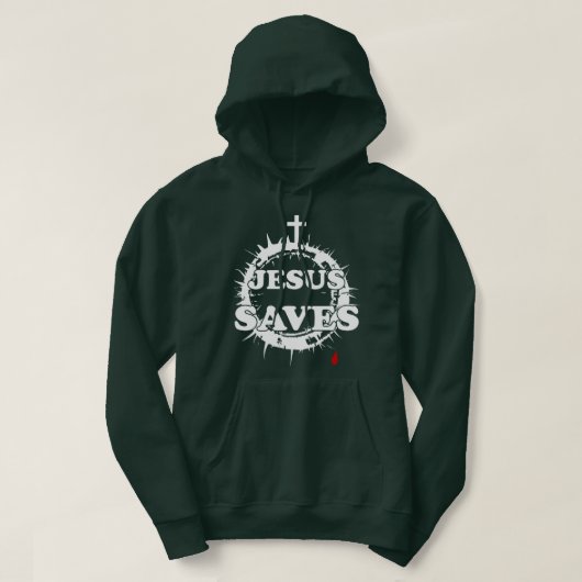 Jesus Rette mit Kreuz und Krone von Thorns Hoodie (Design vorne)
