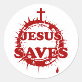 Jesus Rette mit Kreuz und Krone von Thorns Runder Aufkleber (Vorderseite)